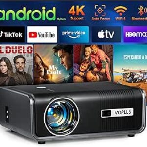 [Built-in -Apps & Auto Focus/Keystone] Smart Projector 4K Support, VOPLLS 25000L Native 1080P WiFi 6 Bluetooth Outdoor Projector, PPT, 50% Zoom Home Theater Movie Projectors for Bedroom/iOS/Android