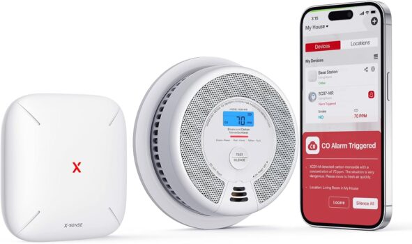 X-Sense Smart Smoke and Carbon Monoxide Alarm Combo 1 SC07-MR with 1 SBS50 Base Station, Interlinked Smoke Alarm and Carbon Monoxide Detector Compatible with X-Sense Home Security App, SC07-MR11